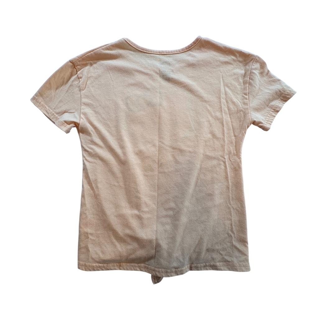 Hello Kitty Sanrio Graphic T-Shirt Girl 12 Peach Sequin Bow Front Tie Casual Tee - Picture 3 of 8